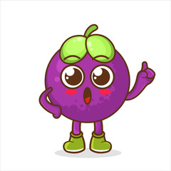Mascot cartoon of mangosteen teacher , character design, one hand raised