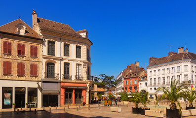 Scenic view of historic houses in Sens commune in north-central France on sunny summer day - obrazy, fototapety, plakaty