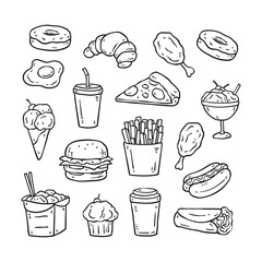Set of hand drawn fast food menu illustration