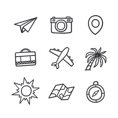 Hand drawn travel icons set with drawing style