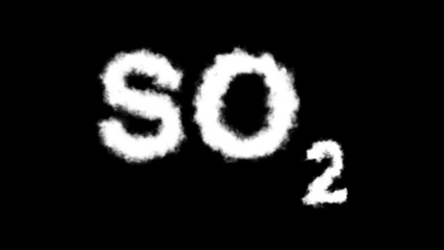 SO2 or Sulfur Dioxide Molecule Symbol Smoke Cloud Text Effects Animation on Black Background and Green Screen