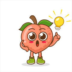 Peach Fruit cartoon mascot character get an idea