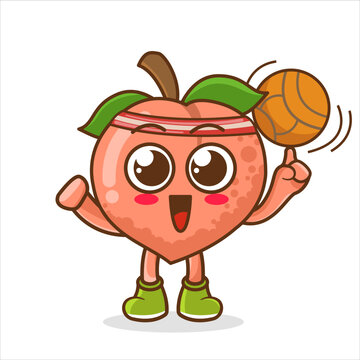 Peach Playing Basketball Cartoon Mascot Character Vector Illustration Design