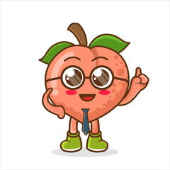 Peach businessman, Peach Fruit cartoon businessman mascot character wearing tie and glasses