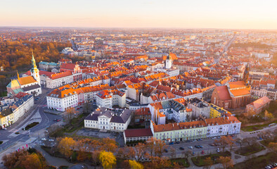 Panoramic view from the drone on the city Kalisz. Poland. High quality photo