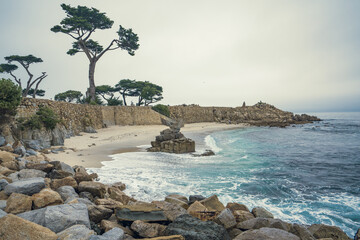  Lovers Point park and beach in Pacific grove. Landscaped community park is used for picnicking,...