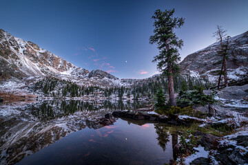 Mountain lake after sunset