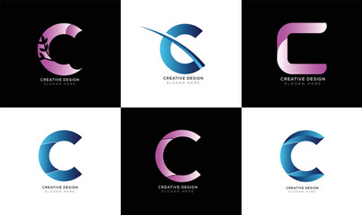 Set of gradient letter c logo design black and white
