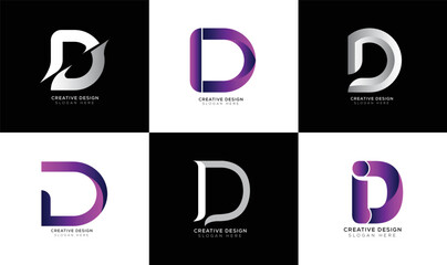 Minimal d logo collection black and white