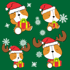 xmas cute baby hamster cartoon sitting christmas set collection pack illustration in vector format