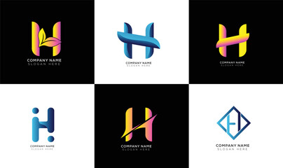 Gradient H text logo collection black and white