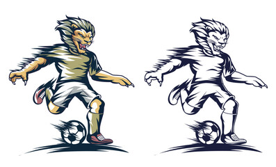 Obraz premium the lion playing football vector illustration 2 color new version isolated