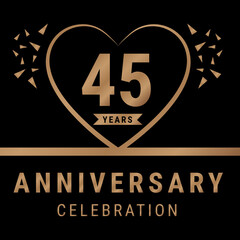 45 years anniversary celebration logotype. anniversary logo with golden color isolated on black background, vector design for celebration, invitation card, and greeting card. Eps10 Vector Illustration