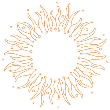 Abstract Sun in trendy linear minimal style. Boho style sun with wavy lights drawing.