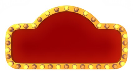 Red frame gold border light retro advertising sign on white background. 3d rendering
