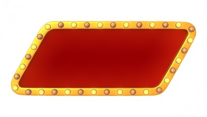 Red frame gold border light retro advertising sign on white background. 3d rendering