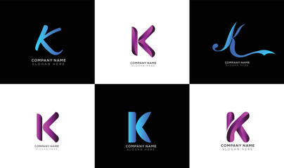 Minimal gradient letter k logo collection