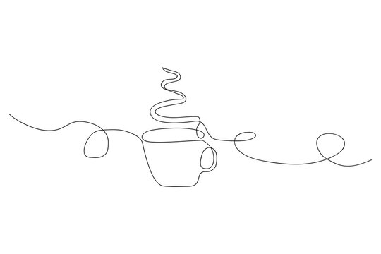 Linear coffee cup line. Abstract line drawing. Vector illustration. Stock image.