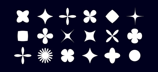 Graphic style elements. Set of geometric design element, symbol, template for pattern, line graphic, web design, minimalist geometric sign, star, flower, shape, abstract form. Vector Illustration