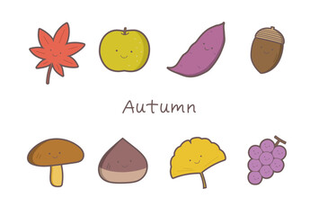 秋の紅葉・味覚のカラーイラストセット