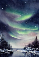 Aurora Winter Watercolor Background, Aurora wallpapar  watercolor