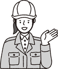 ヘルメット作業着姿の女性_こちら