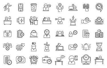 Late work icons set outline vector. Daily hour. Morning time