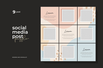 Instagram puzzle template, abstract element instagram post design, pastel background, instagram puzzle feed pack template.