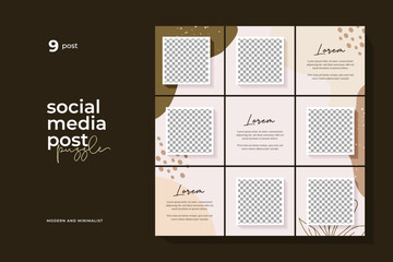 Instagram puzzle template, abstract element instagram post design, pastel background, instagram puzzle feed pack template.