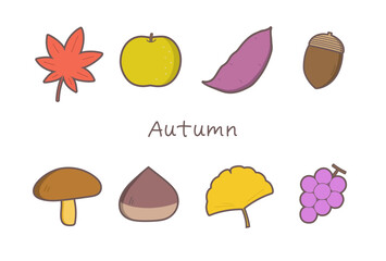 秋の紅葉・味覚のカラーイラストセット