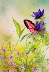 Wildflower and Butterfly Watercolor Background, Wildflower and Butterfly HD wallpaper, Wildflower watercolor background,