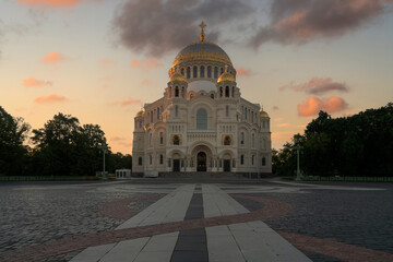 The Naval cathedral of Saint Nicholas in Kronstadt (Morskoy Nikolskiy Sobor) and the Anchor...
