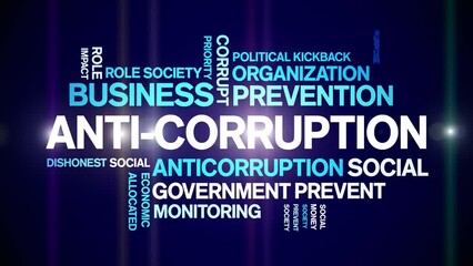 Anti-corruption animated tag word cloud;text design animation kinetic typography seamless loop.