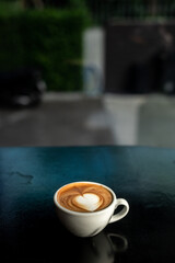 hot coffee latte art heart shape 