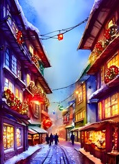 Obraz premium The smells of cinnamon and cloves fill the air as I walk through the bustling market stalls. Fairy lights twinkle in the trees and everything has a magical, festive feeling. There's a sense of excitem
