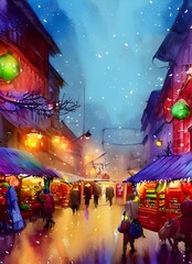 The Christmas market is in full swing: the air is thick with the smell of mulled wine and gingerbread, and twinkling lights illuminate the stalls selling festive treats. laughter ringing out from near