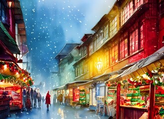 The Christmas market evening is a magical time. The air is filled with the scent of cinnamon and pine, and the twinkling lights make the snowflakes seem to dance in their own glow. There's a feeling o
