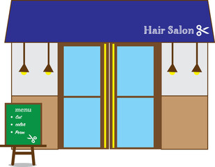 おしゃれなヘアサロンの店舗のイラスト・外観・美容院・美容室・経営・商売・メニュー