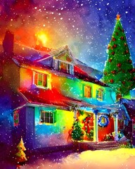 The house is adorned with sparkling lights and traditional holiday wreaths. A jolly snowman greets visitors in the front yard, and festive music can be heard coming from inside. It's clear that the re