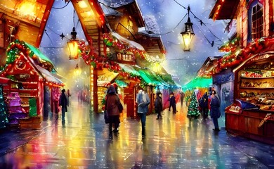 The Christmas market is buzzing with people and the air is thick with the smell of gingerbread. Strings of lights criss-cross overhead, casting a warm glow over the stalls selling everything from hand