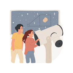 Planetarium trip isolated cartoon vector illustration. Children looking in a big telescope, outer space observation, learn about astronomical objects, planetarium field trip vector cartoon.