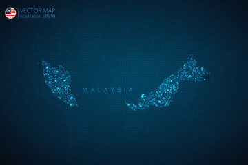 Map of Malaysia modern design with abstract digital technology mesh polygonal shapes on dark blue background. Vector Illustration Eps 10.