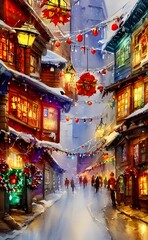 Naklejka premium The Christmas market evening is so magical. The lights, the smells, and the people make it feel like a scene from a movie. Every year, my family and I go to the market in search of unique gifts and ho