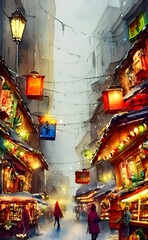 The Christmas market is illuminated by colorful twinkling lights. The smell of cinnamon and gingerbread fill the air. Excited children run around while their parents browse through stalls selling hand