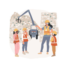 Recycling plant trip isolated cartoon vector illustration. Class trip to recycling center, learn how landfill works, environmental activity, school tour to plant, teach ecology vector cartoon.
