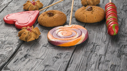 A set of sweets on a rustic table.