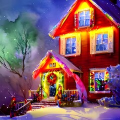 It's the holiday season and the house is looking festive with its Christmas decorations. The tree is up and there are presents beneath it. garlands adorn the fireplace mantel and windowsills. There's 