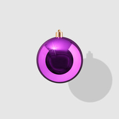 Purple New Year's ball on a white background. Minimal concept of Christmas