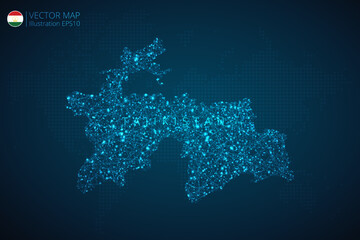 Map of Tajikistan modern design with abstract digital technology mesh polygonal shapes on dark blue background. Vector Illustration Eps 10.