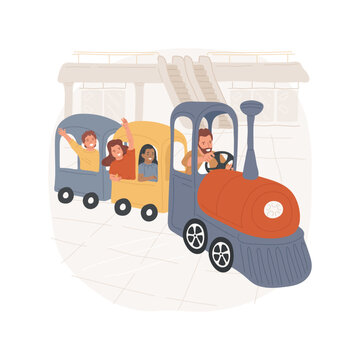 Mall train ride isolated cartoon vector illustration. Kids riding a little train indoors, mall entertainment, entertainment in a store, recreation for children, family shopping vector cartoon.
